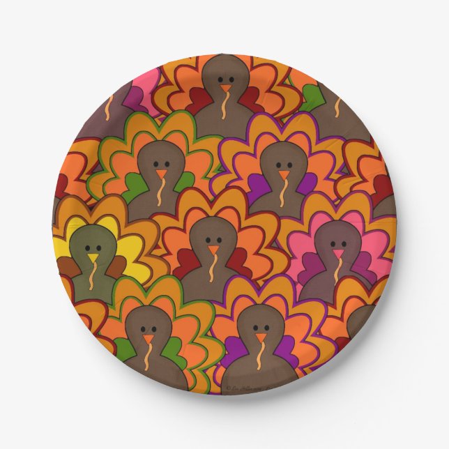 Fun Colourful Turkeys Thanksgiving Cloth Napkin Paper Plate (Front)