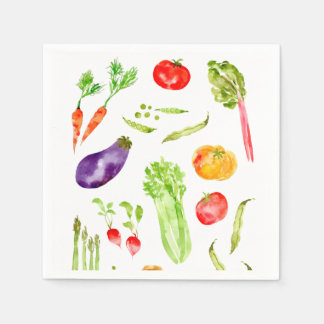 Fun colourful vegetables watercolor napkin