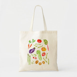 Fun colourful vegetables watercolor tote bag