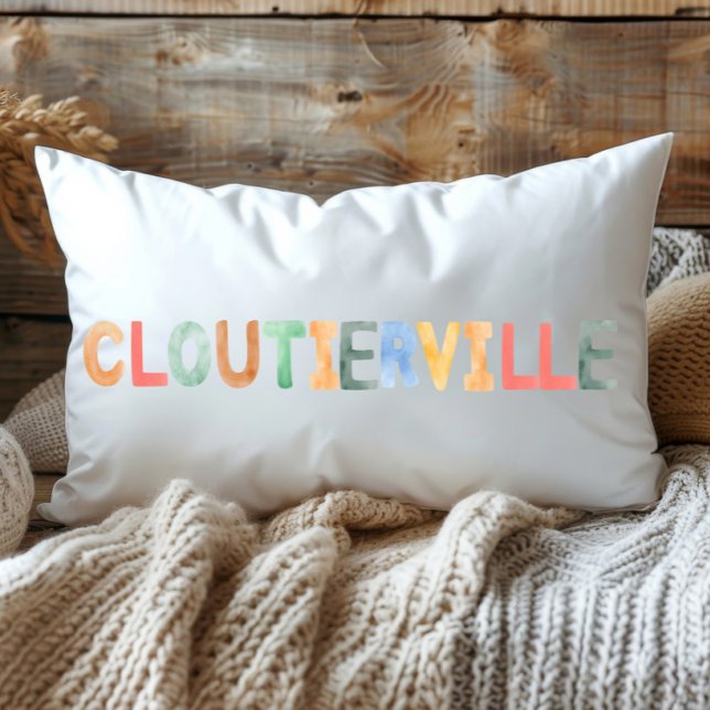 Fun Colourful Watercolor Cloutierville Louisiana Lumbar Pillow (Creator Uploaded)