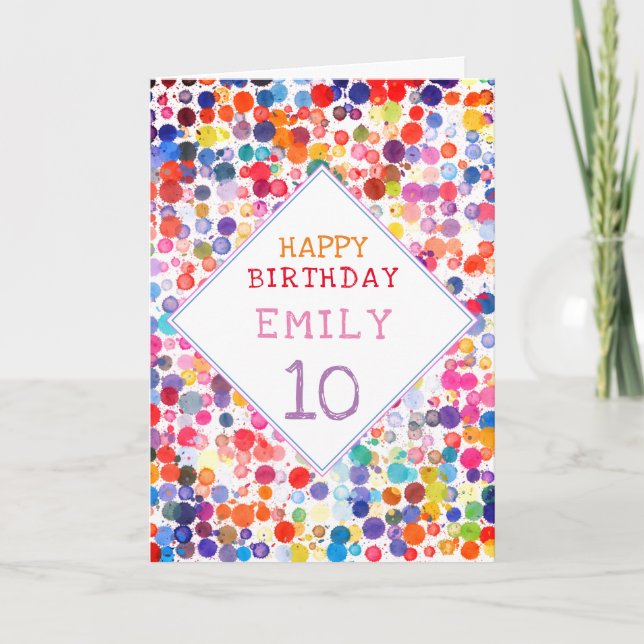 Fun Colourful Watercolor Paint Blots Kids Birthday Card (Front)