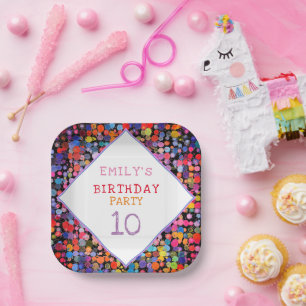 Fun Colourful Watercolor Paint Blots Kids Birthday Paper Plate