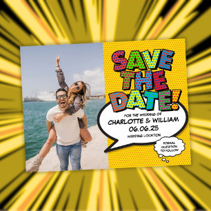 Fun Colourful Wedding Save The Date Photo Announcement Postcard