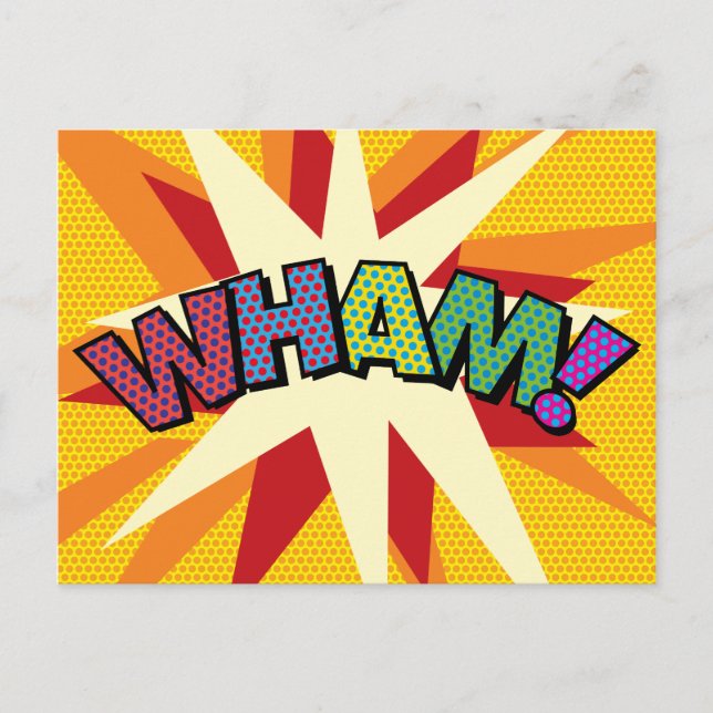 Fun Colourful WHAM Personalized Speech Bubble Announcement Postcard (Front)