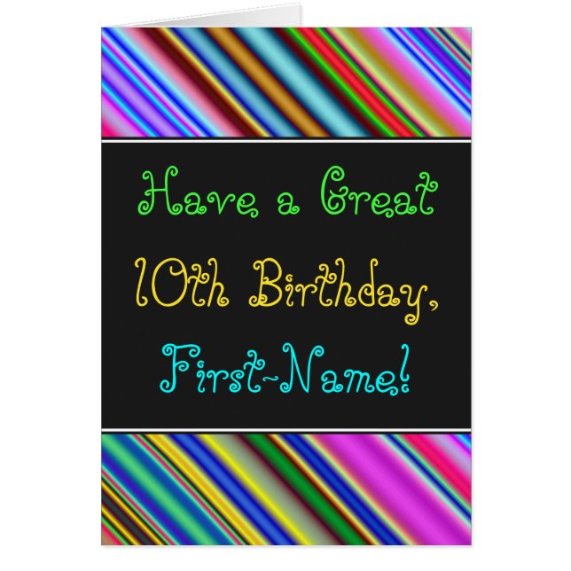 Fun, Colourful, Whimsical 10th Birthday Card (Front)