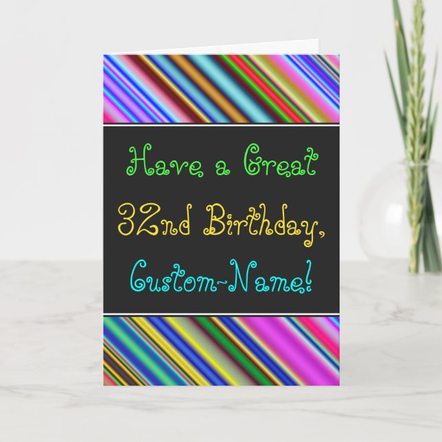 Fun, Colourful, Whimsical 32nd Birthday Card (Front)