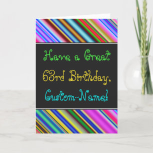 Fun, Colourful, Whimsical 63rd Birthday Card
