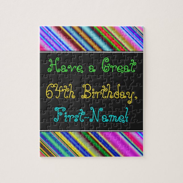 Fun, Colourful, Whimsical 64th Birthday Puzzle (Vertical)