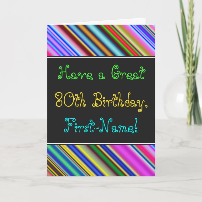 Fun, Colourful, Whimsical 80th Birthday Card (Front)