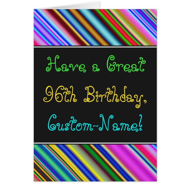 Fun, Colourful, Whimsical 96th Birthday Card (Front)