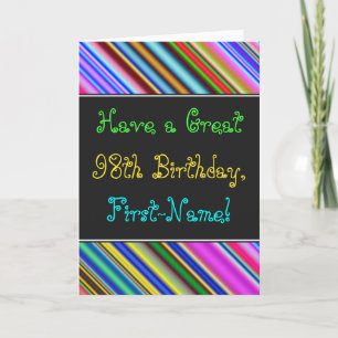 Fun, Colourful, Whimsical 98th Birthday Card
