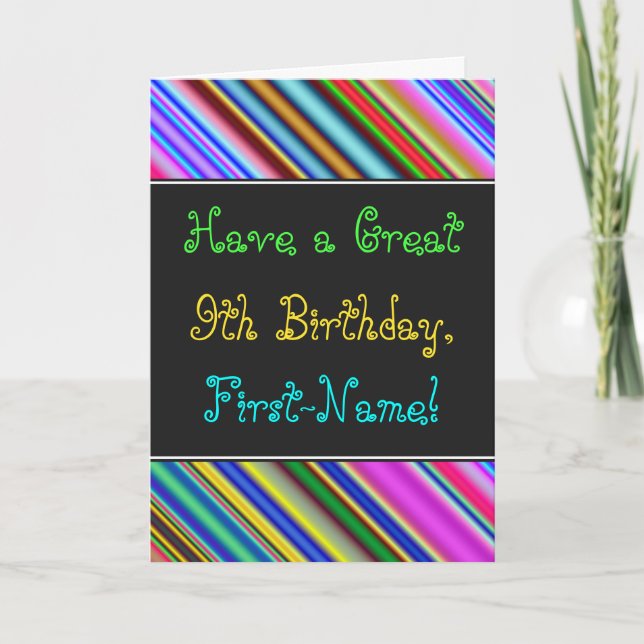 Fun, Colourful, Whimsical 9th Birthday Card (Front)