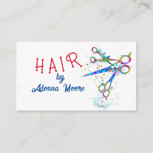 fun colourful whimsical scissors art on white business card
