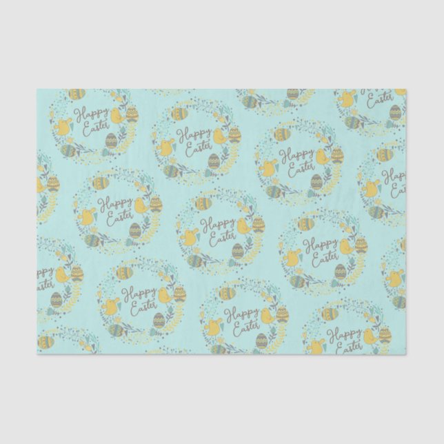 Fun Colourful Wreath Joyful Chicks Eggs Greeting Tissue Paper (Front)