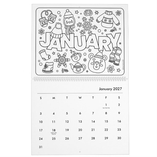 Fun Colouring Calendar (Jan 2027)