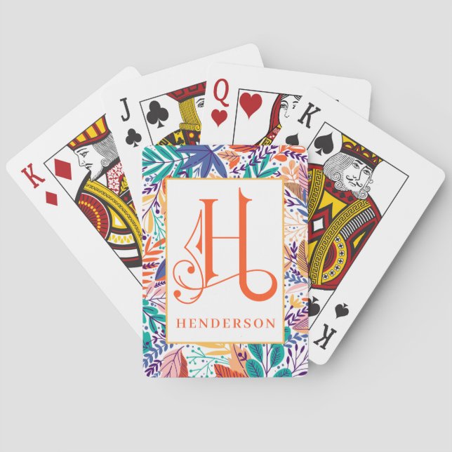 Fun Colroful Tropical Pattern  H Monogram, Bicycle Playing Cards (Back)
