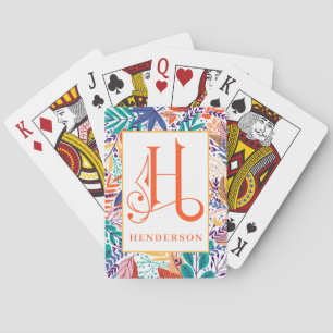 Fun Colroful Tropical Pattern  H Monogram Playing Cards