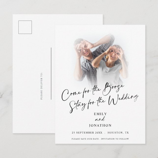 Fun Come For Booze Photo Save The Date Announcemen Announcement Postcard (Front/Back)