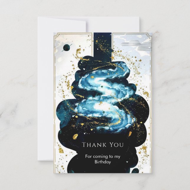 Fun Comet Space Birthday Thank You Card (Front)