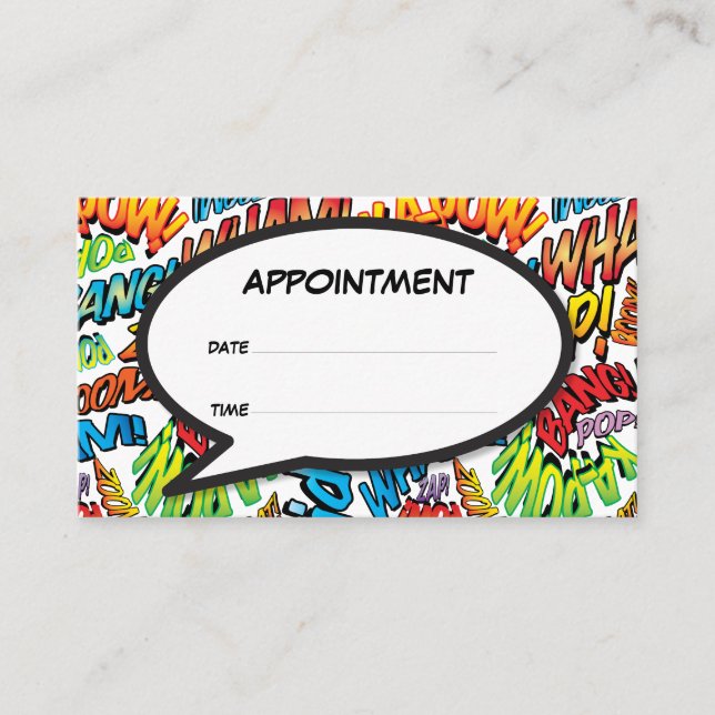 Fun Comic Book Speech Bubble Appointment Card (Front)