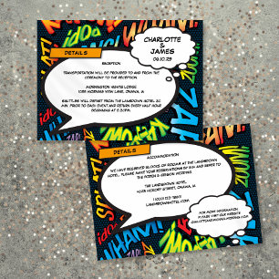 Fun Comic Book Wedding Details Information Enclosure Card