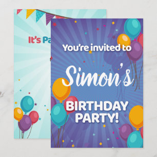 Fun Confetti & Balloons Birthday Party Invitation