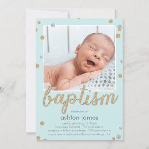 Fun Confetti Baptism Invitation - Blue