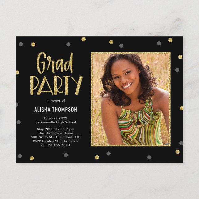 Fun Confetti Graduation Party Invitation Carte pos (Devant)