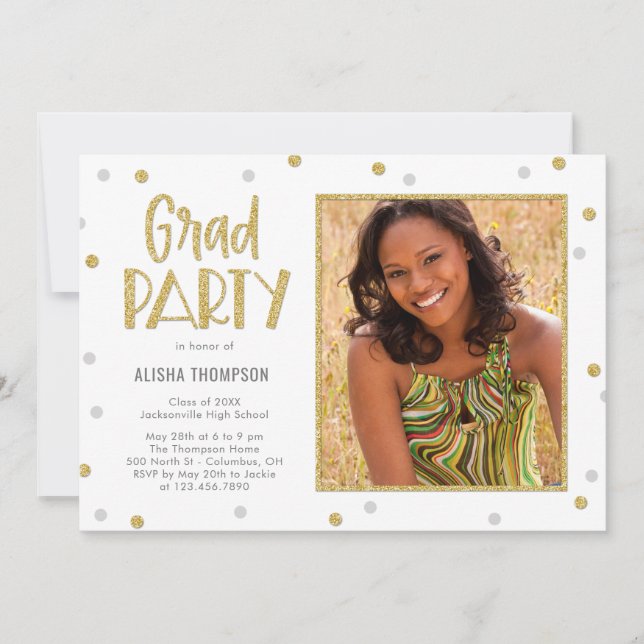 Fun Confetti Photo Graduation Party Invitation (Front)