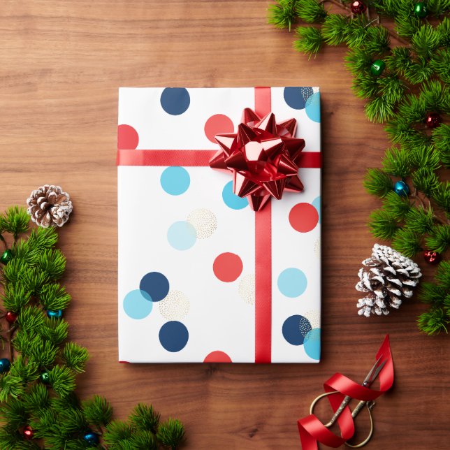 FUN CONFETTI SPOTS birthday present red blue gold Wrapping Paper (Holiday Gift)