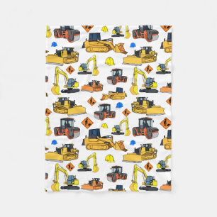Fun Construction Vehicles Illustrations Pattern Fleece Blanket