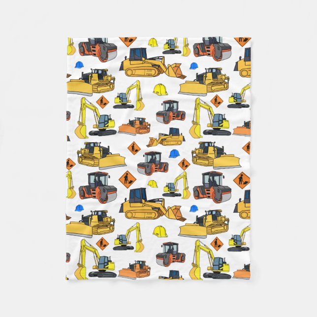 Fun Construction Vehicles Illustrations Pattern Fleece Blanket (Front)