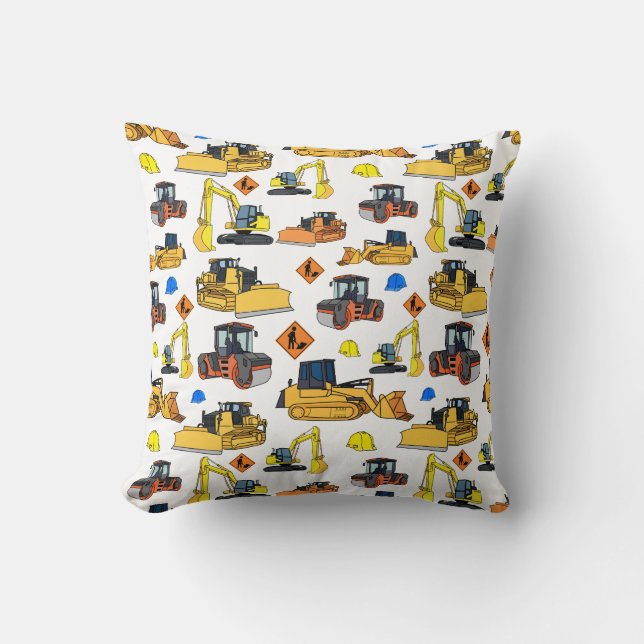Fun Construction Vehicles Illustrations Pattern Throw Pillow (Front)