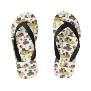 Fun Construction Vehicles Pattern Kid's Flip Flops