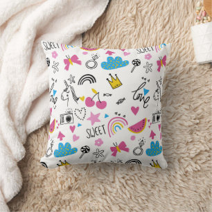 Fun Contemporary Whimsical Style Colourful Pattern Throw Pillow