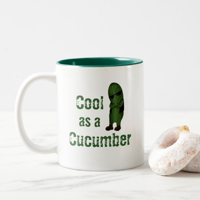 Fun Cool As A Cucumber Two-Tone Coffee Mug (With Donut)