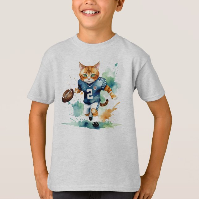 Fun Cool Cat Football Rugby Player  Animal Humour T-Shirt (Front)