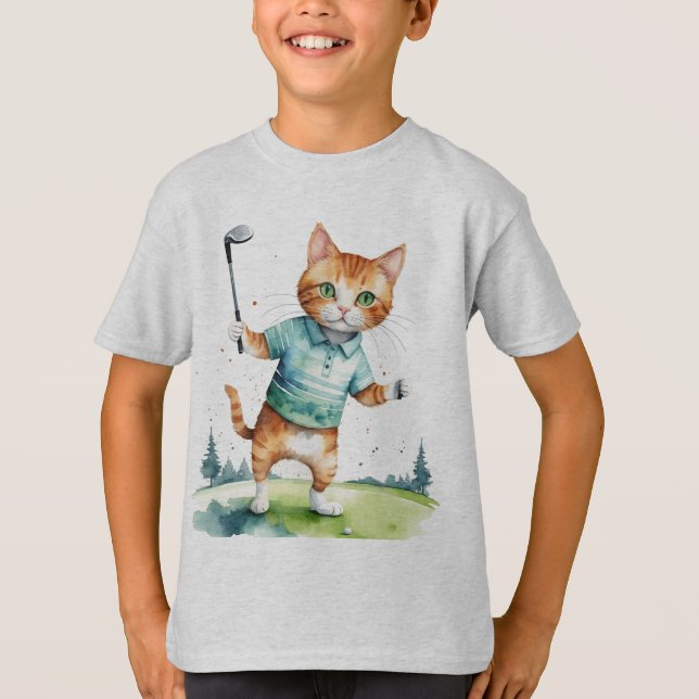 Fun Cool Cat Golfer Golfing Animal Humour T-Shirt (Front)