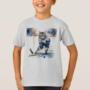 Fun Cool Cat Hockey Player Animal Humour T-Shirt