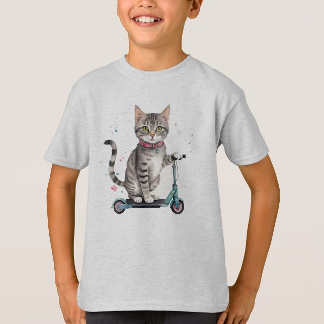 Fun Cool Cat Kick Scooter   Animal Humour T-Shirt (Front)