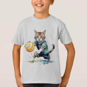 Fun Cool Cat Playing Volleyball Animal Humour T-Shirt