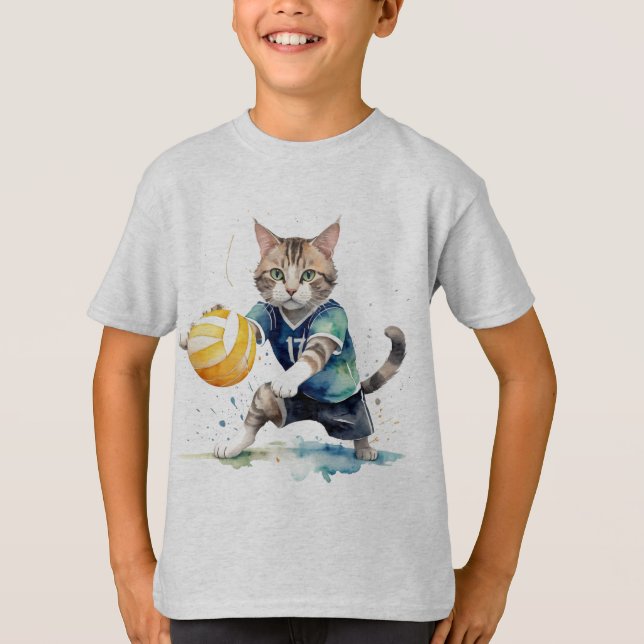 Fun Cool Cat Playing  Volleyball Animal Humour T-Shirt (Front)