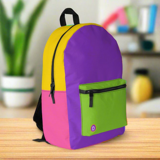 Fun Cool Colourful Monogram Back to school  Printed Backpack (Creator Uploaded)