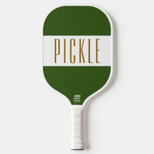 Fun Cool Forest Green White Stripes PICKLE Text  Pickleball Paddle