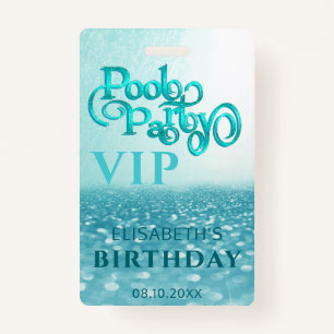 Fun cool glitter script pool party  VIP  Badge