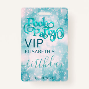 Fun cool glitter script pool party  VIP  Badge