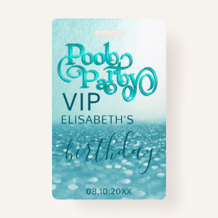 Fun cool glitter script pool party  VIP  Badge