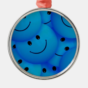 Fun Cool Happy Blue Faces Metal Ornament