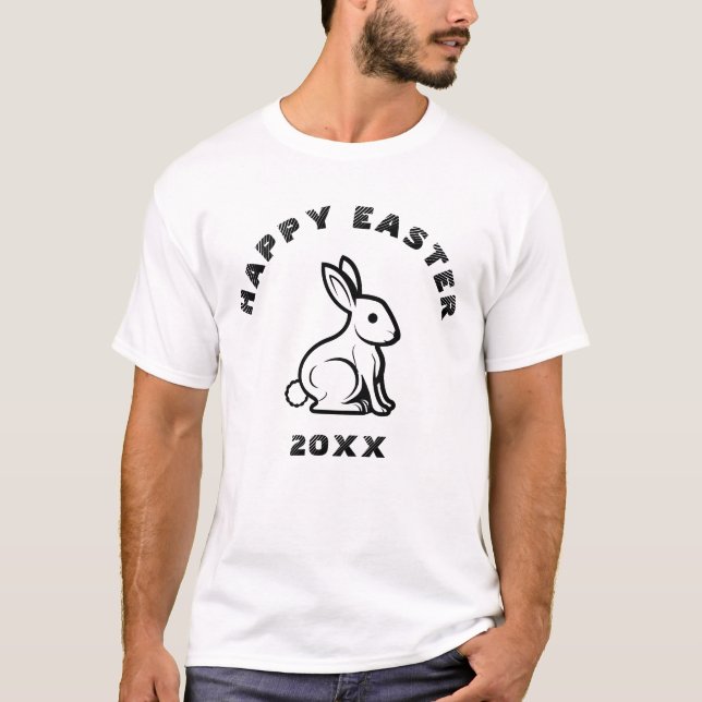 Fun Cool Happy Easter Bunny Rabbit Black And White T-Shirt (Front)