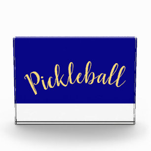 Fun Cool Royal Blue White Base Pickleball Script  Photo Block